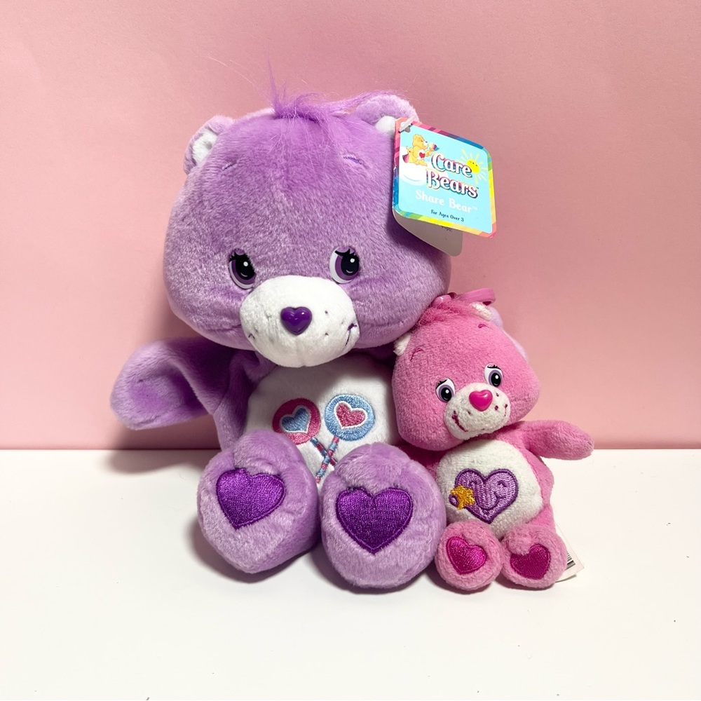 Vintage Y2K 2000s pastel pink and purple plush carebears